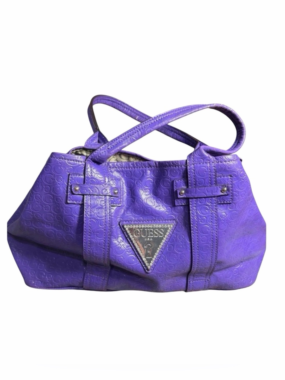 Guess Purple Embossed Leather Shoulder Bag